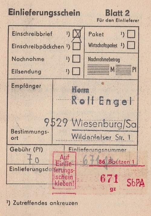 zugeh&ouml;riger Einlieferungsschein
